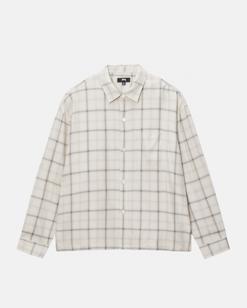 Stussy Shadow Plaid Rayon Shirt - Unisex Tops Bege | PTJZR59753