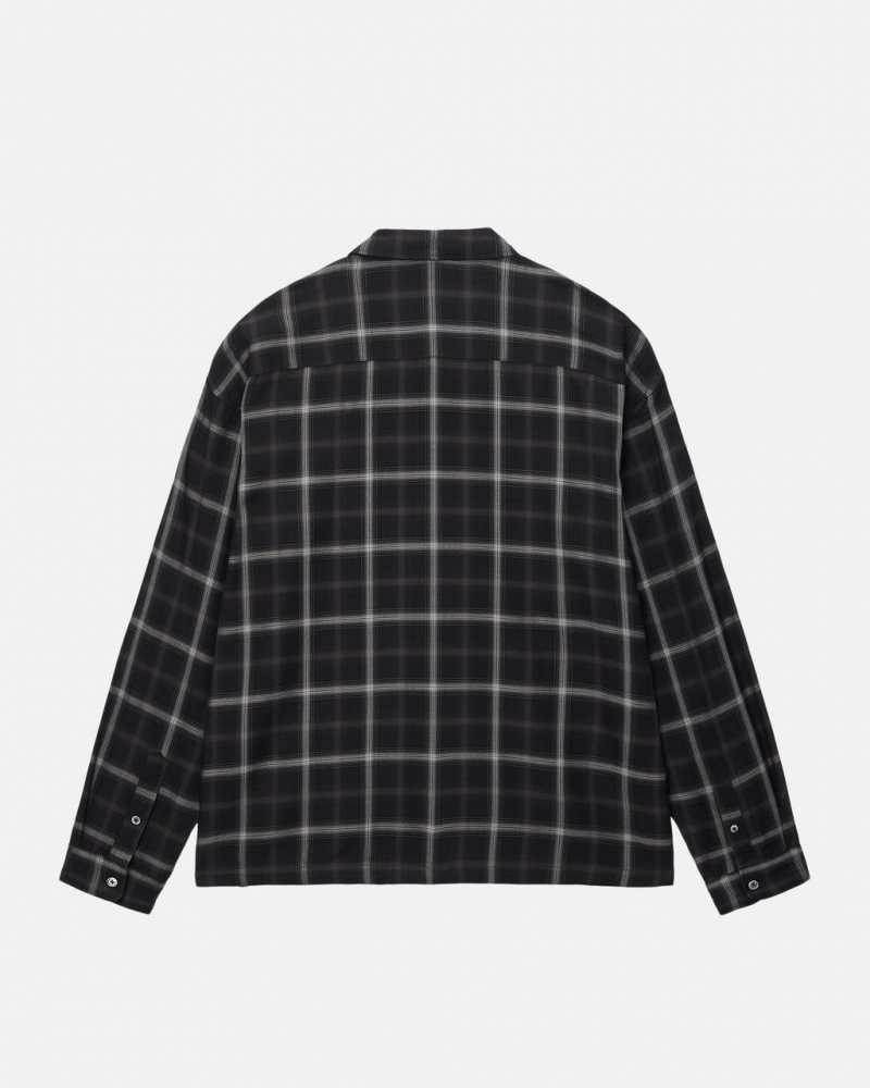 Stussy Shadow Plaid Rayon Shirt - Unisex Tops Pretas | PTEGJ52666