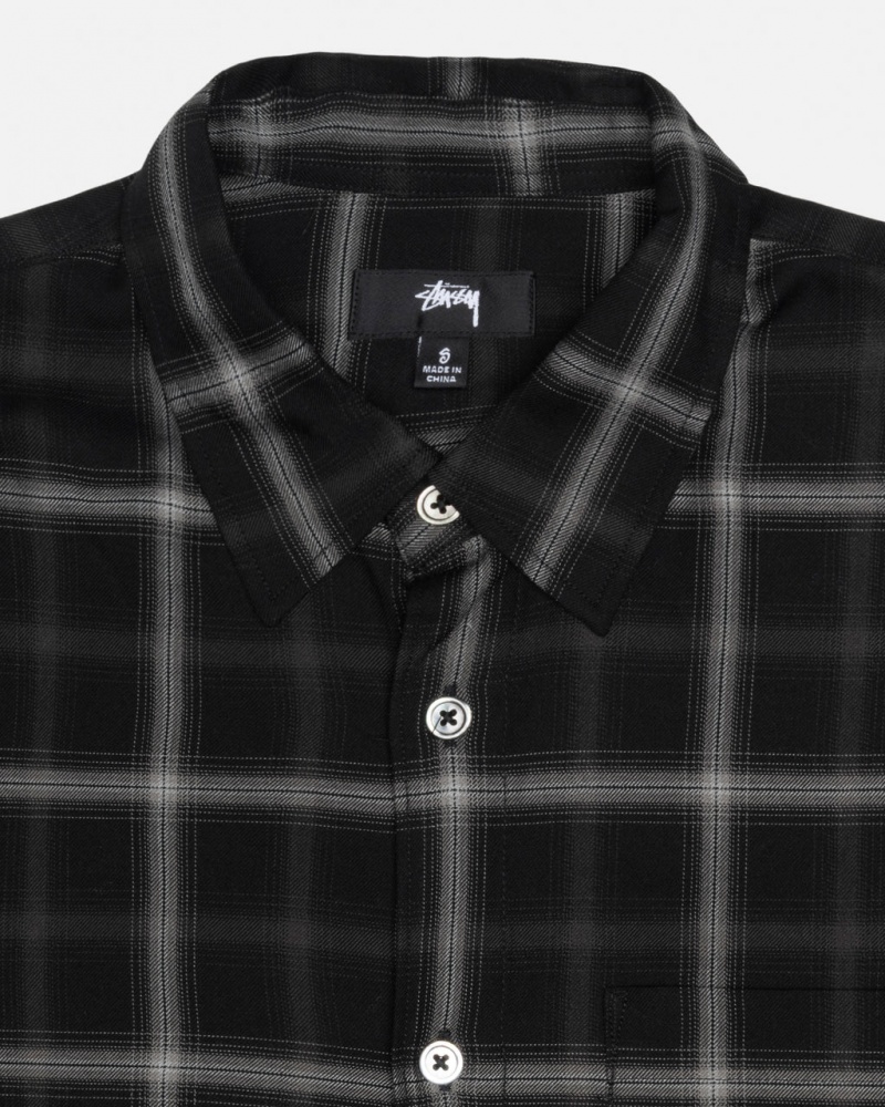 Stussy Shadow Plaid Rayon Shirt - Unisex Tops Pretas | PTEGJ52666