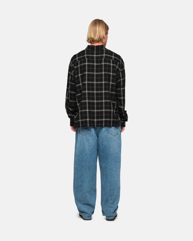 Stussy Shadow Plaid Rayon Shirt - Unisex Tops Pretas | PTEGJ52666