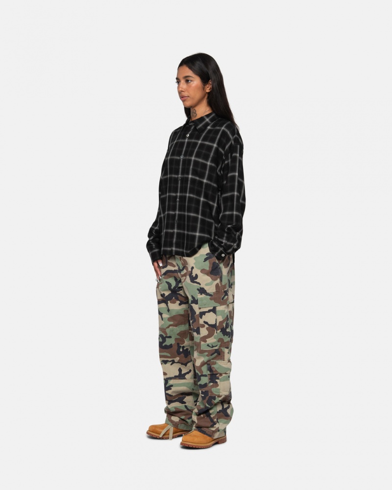 Stussy Shadow Plaid Rayon Shirt - Unisex Tops Pretas | PTEGJ52666