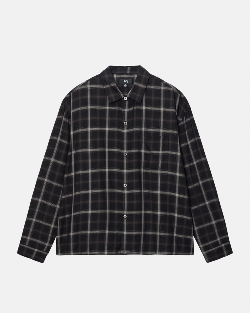 Stussy Shadow Plaid Rayon Shirt - Unisex Tops Pretas | PTEGJ52666