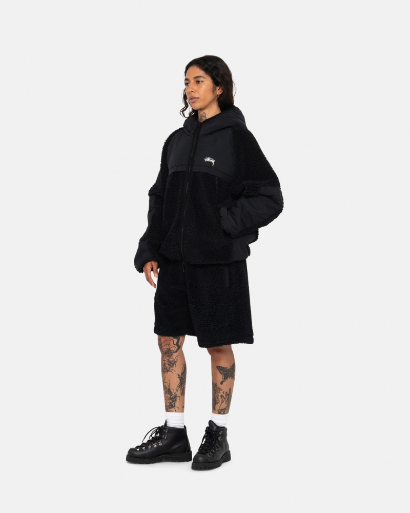 Stussy Sherpa Paneled Encapuzado Jacket - Unisex Hoodies Pretas | PTNEJ90560