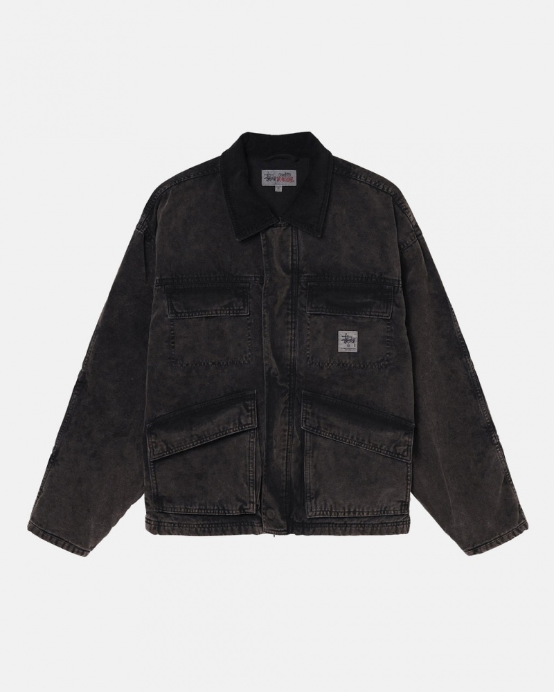 Stussy Shop Jacket Washed Lona - Unisex Jackets Pretas | GPTEC82638