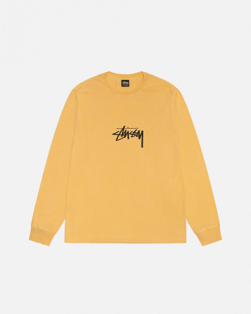 Stussy Small Stock LS Tee Pigment Dyed - Unisex Longsleeve Laranja | YPTVQ30751