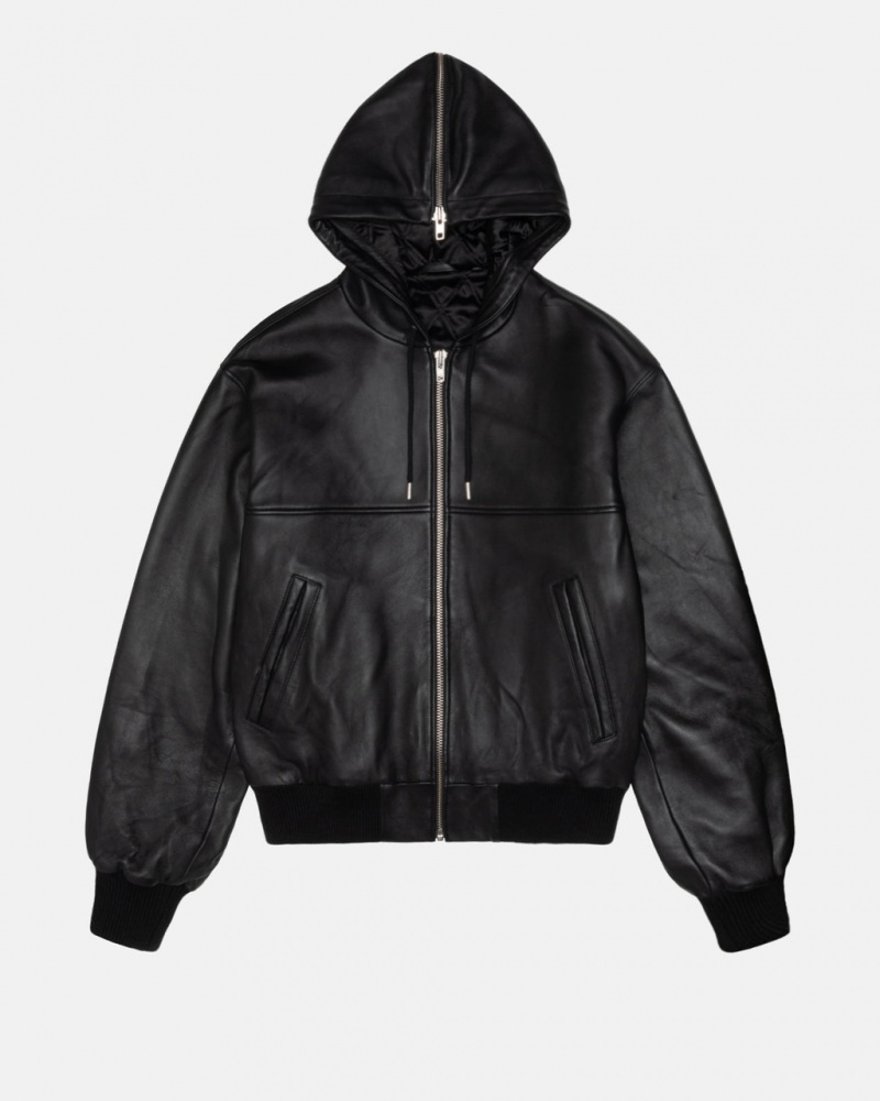 Stussy Ss Link Couro Bomber - Unisex Jackets Pretas | XPTBH32240