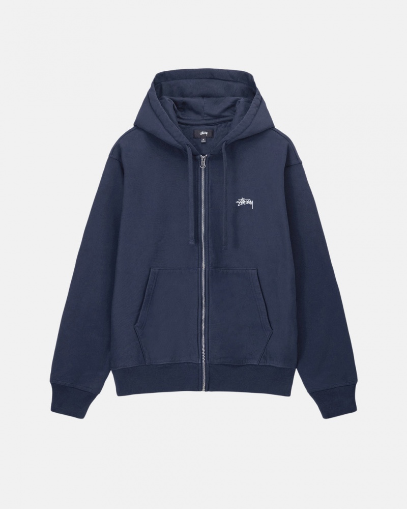 Stussy Stock Logo Zip Hoodie - Unisex Hoodies Azul Marinho | APTDF54859