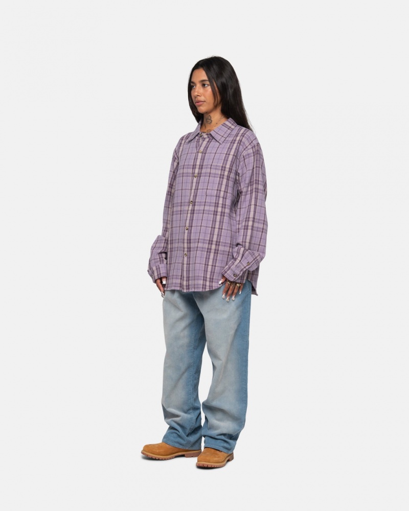 Stussy Stones Plaid Shirt - Unisex Tops Lavanda | GPTEC89339