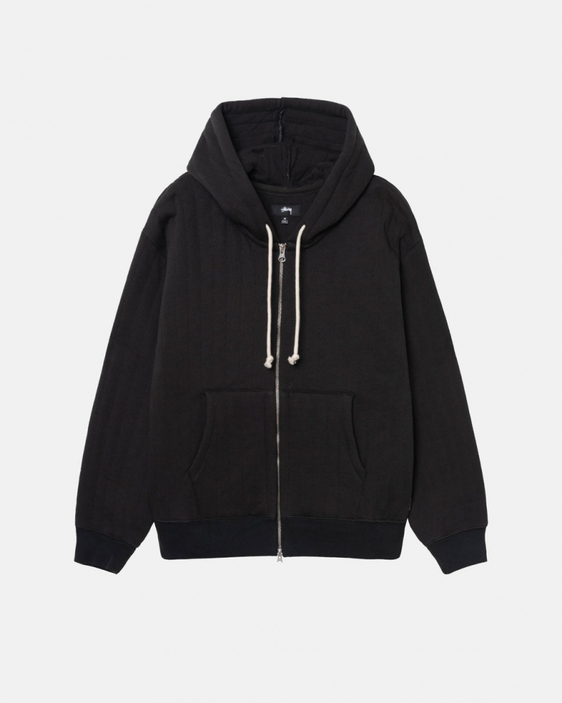 Stussy Vertical Acolchoado Zip Hoodie - Unisex Hoodies Pretas | MPTHR85818