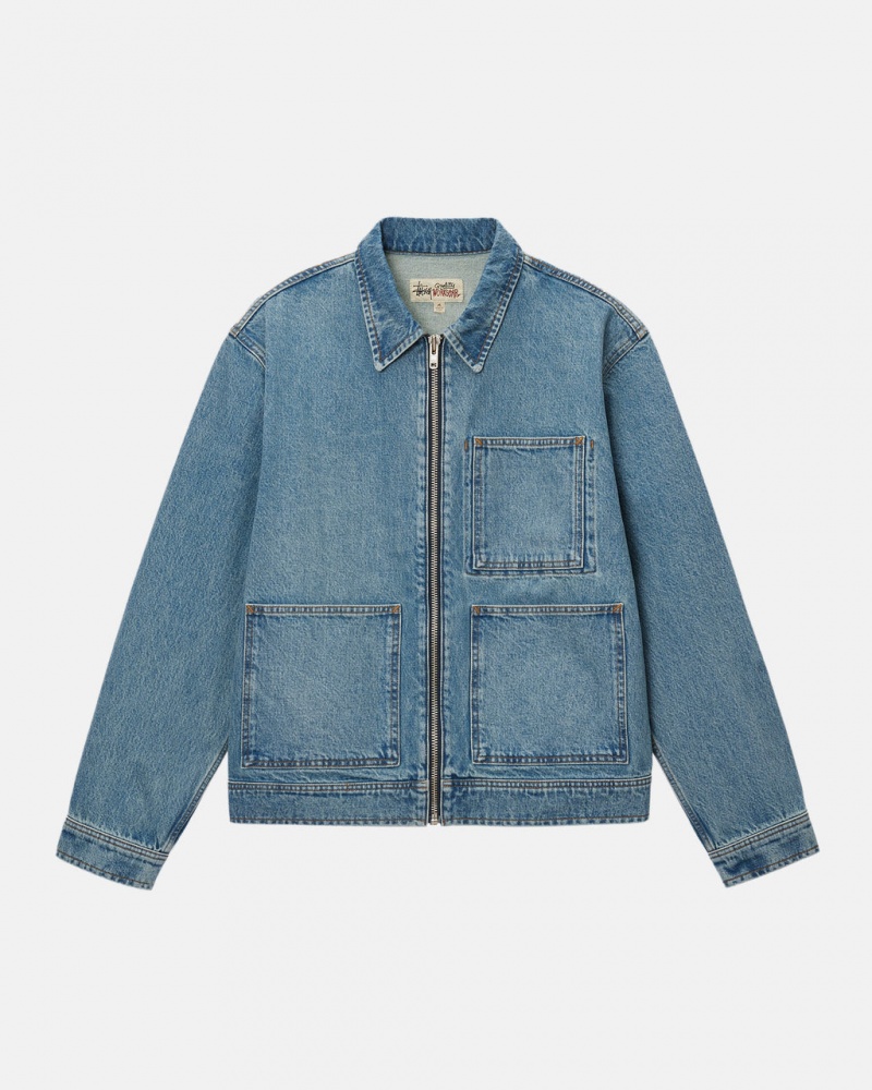 Stussy Zip Trabalho Jacket Denim - Unisex Jackets Azuis | XPTGW31067